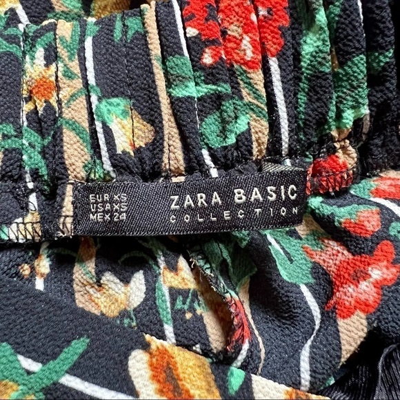 Zara Pants Trousers Striped and Floral Print Cropped Bow at Waist Sz XS - Picture 10 of 11